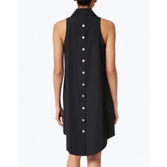 Finley Black Poplin Swing Shirt Dress Womens L Button Down Front Sleeveless - Picture 2 of 11